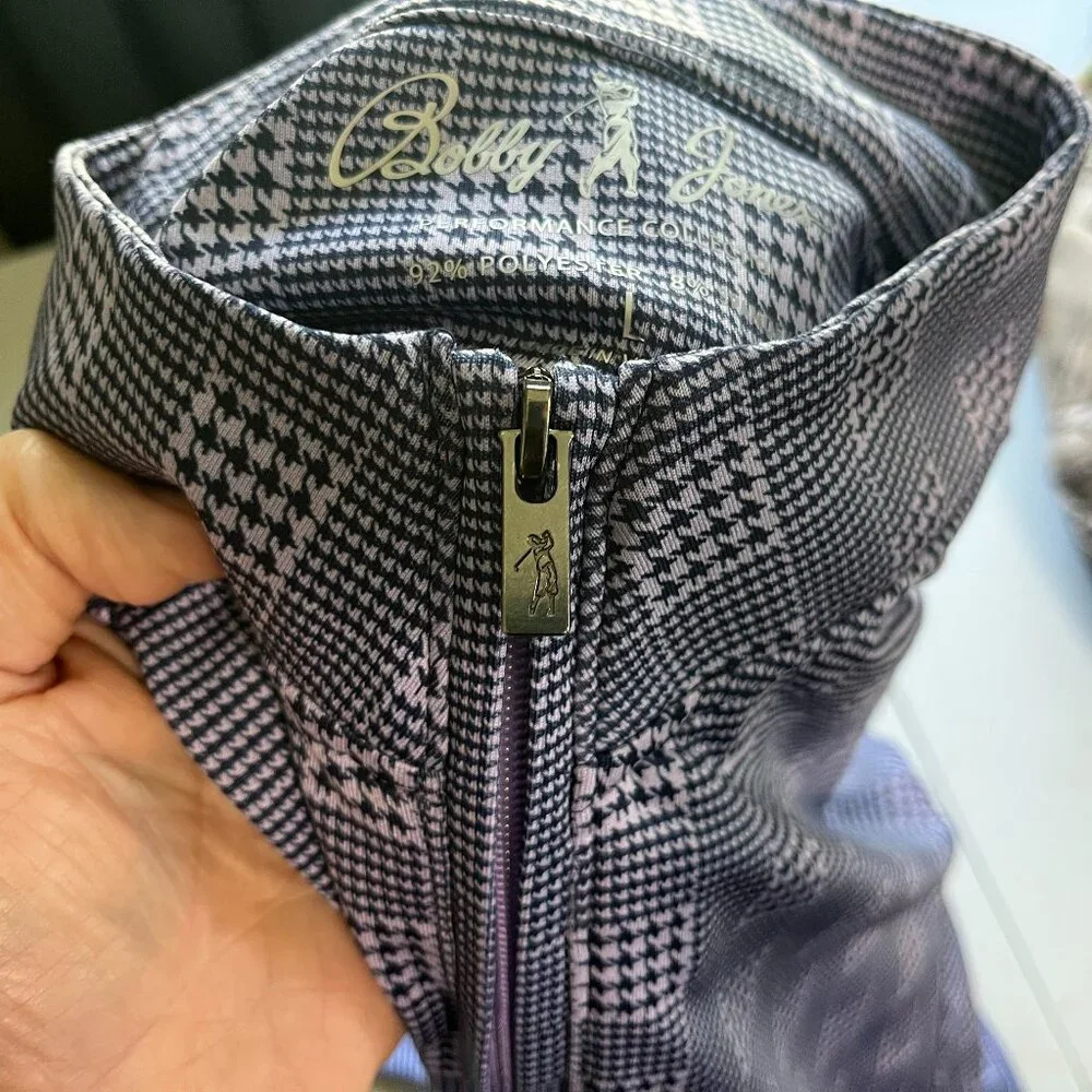 Bobby Jones Performance 1/2 Zip Jacket L Purple Plaid Golf EUC 🟣⛳